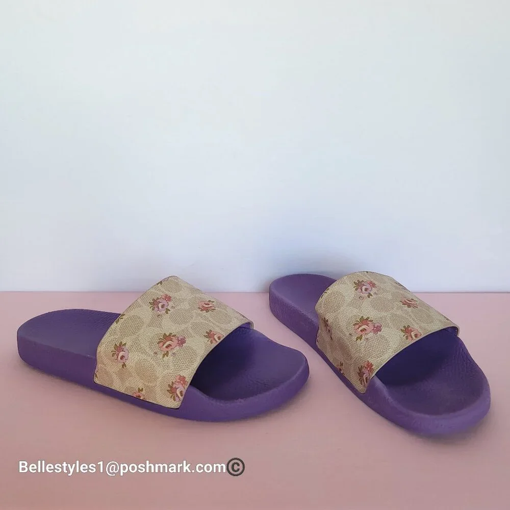 COACH Udele Sport Slide In Signature Canvas w Floral Print-Women’s Size 9B-Sand⭐ - Picture 7 of 16